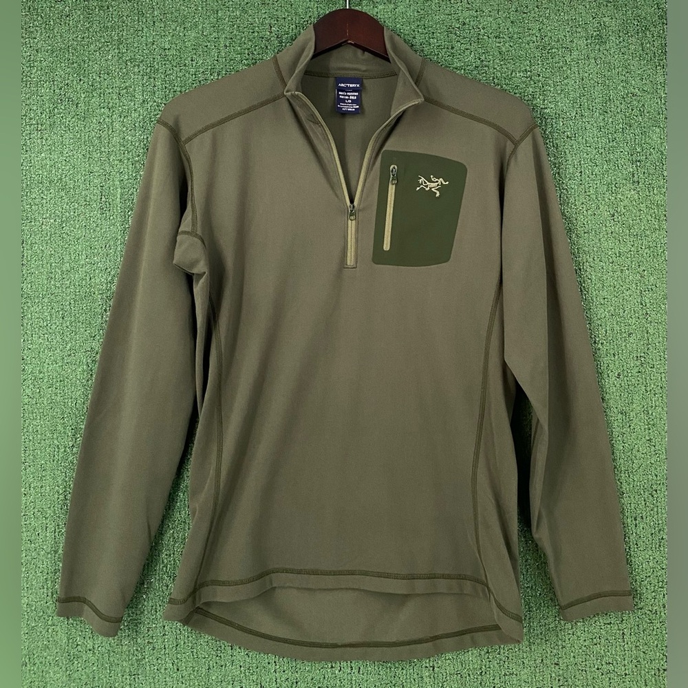 Rare Arc'teryx Herren Olive Green 1/4 Zip Pullover Baselayer Shirt Men’s Medium